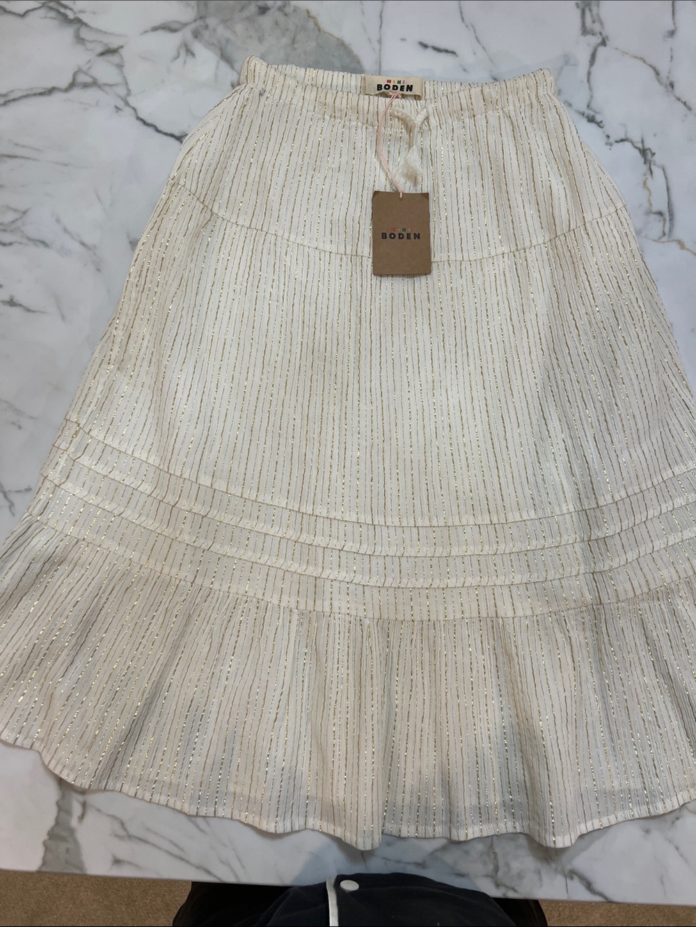 Boden Cream Skirt with Gold Stripe Detail